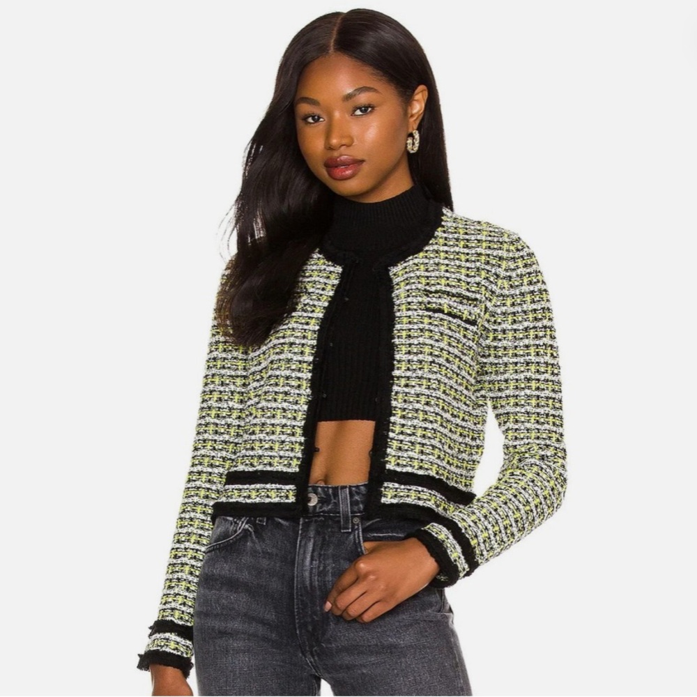 Alice + Olivia Black and Yellow Tweed Blazer